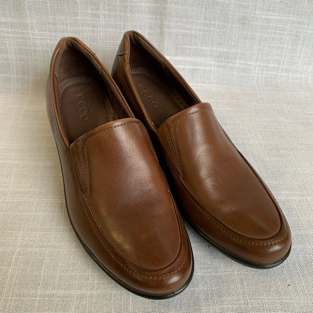 Ecco Women's Brown Leather Shock Point Loafer Slip On Shoes Size 9 / 9.5 EU 40